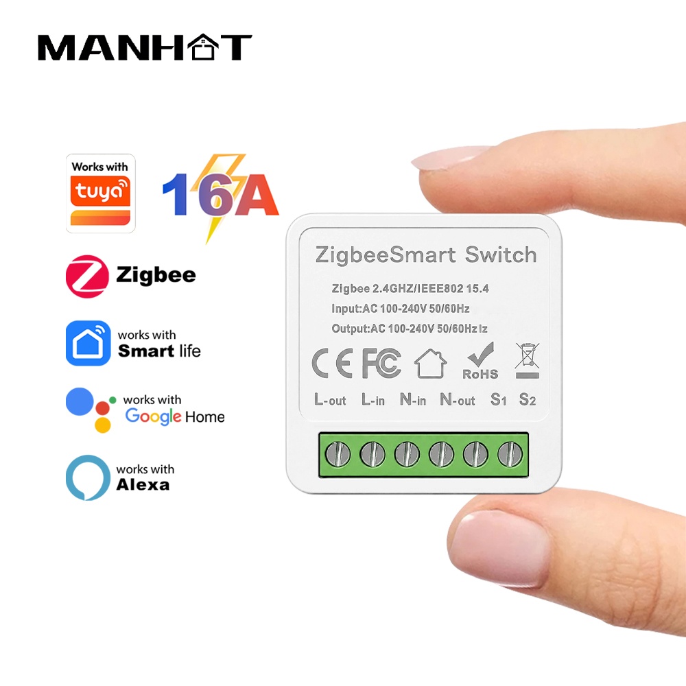 Smart Home Alexa - Moduł przełącznika Manhot ZigBee 3.0, 16A,