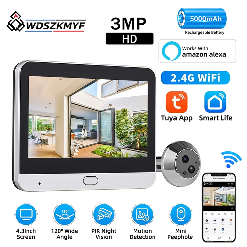 Smart Home Battery Camera - Tuya 3MP Inteligentny Cyfrowy Wizjer do